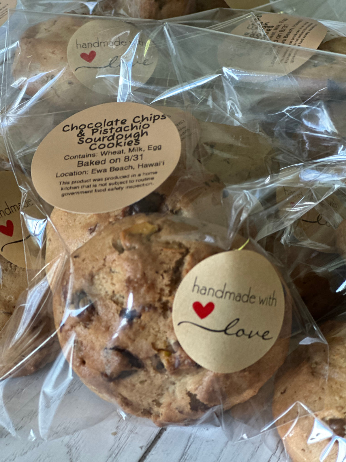 Coffee, Pistachio & Chocolate Chip Sourdough Cookies