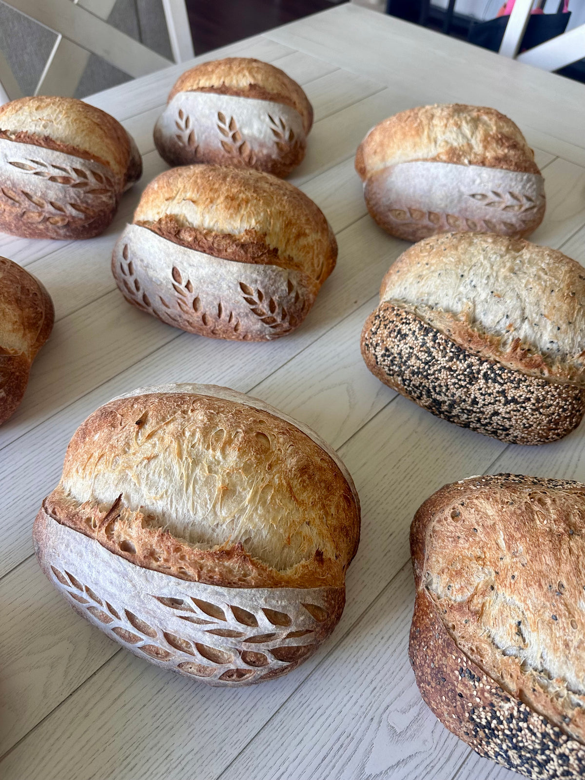 Plain sourdough bread loaf with decorative scoring